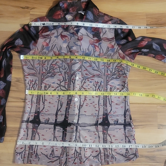 VTG 70s Disco Leisure Novelty Print Blouse Top Shirt Medium Fairy Eclectic Artsy - Picture 9 of 9